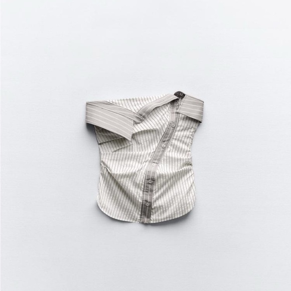 Zara Pinstripe Strapless Buttoned Top - Picture 1 of 3